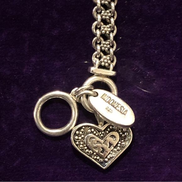 LOIS HILL Sterling Silver Woven Floral Accent Heart Charm Toggle Bracelet - Picture 8 of 17